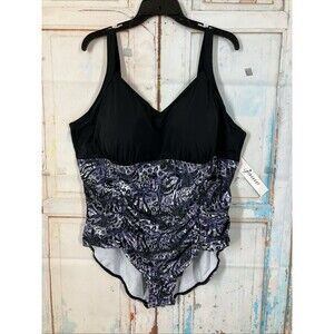 Minxueer 1 Piece Swim Suit Purple Leaf DY2205 Size 26W Built In Bra Adjustable